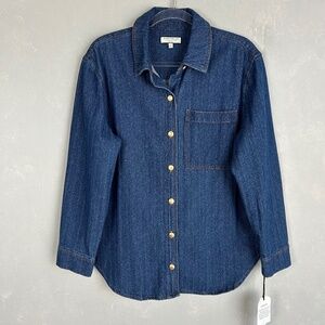 Bagatelle Collection size L textured denim shacket button up blue dark wash NEW